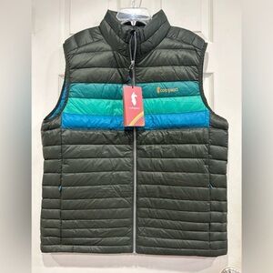 Cotopaxi Men's M Medium Fuego Down Vest Green Blue Woods Stripes NWT Puffy Puff
